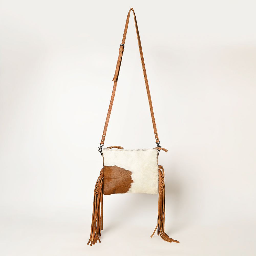 American Darling Western Small Crossbody Bag – Genuine Hair-On Cowhide Leather with Fringes, Adjustable Strap, Handcrafted in Texas