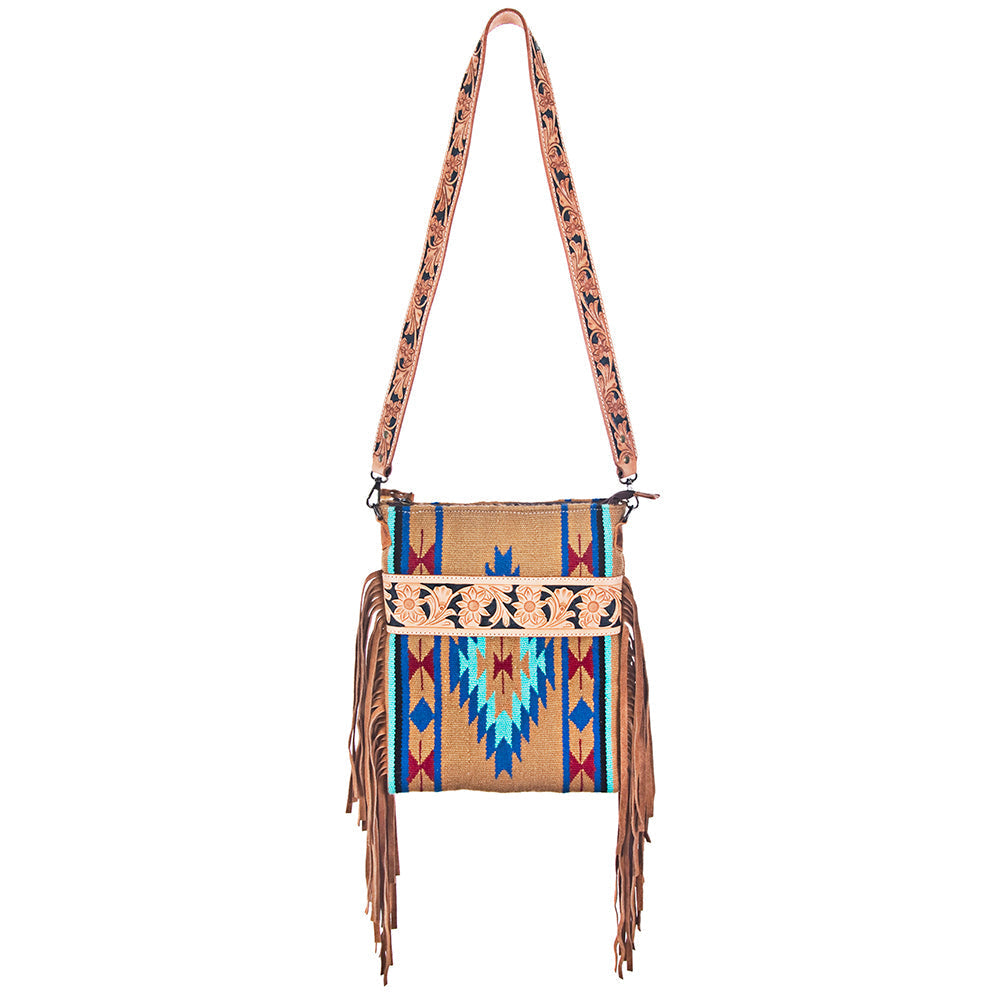 American Darling Crossbody Hand Tooled Saddle Blanket Genuine Leather