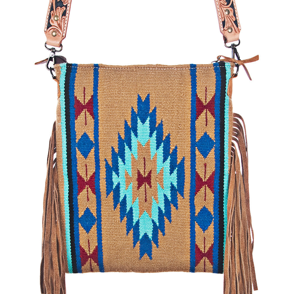 American Darling Crossbody Hand Tooled Saddle Blanket Genuine Leather