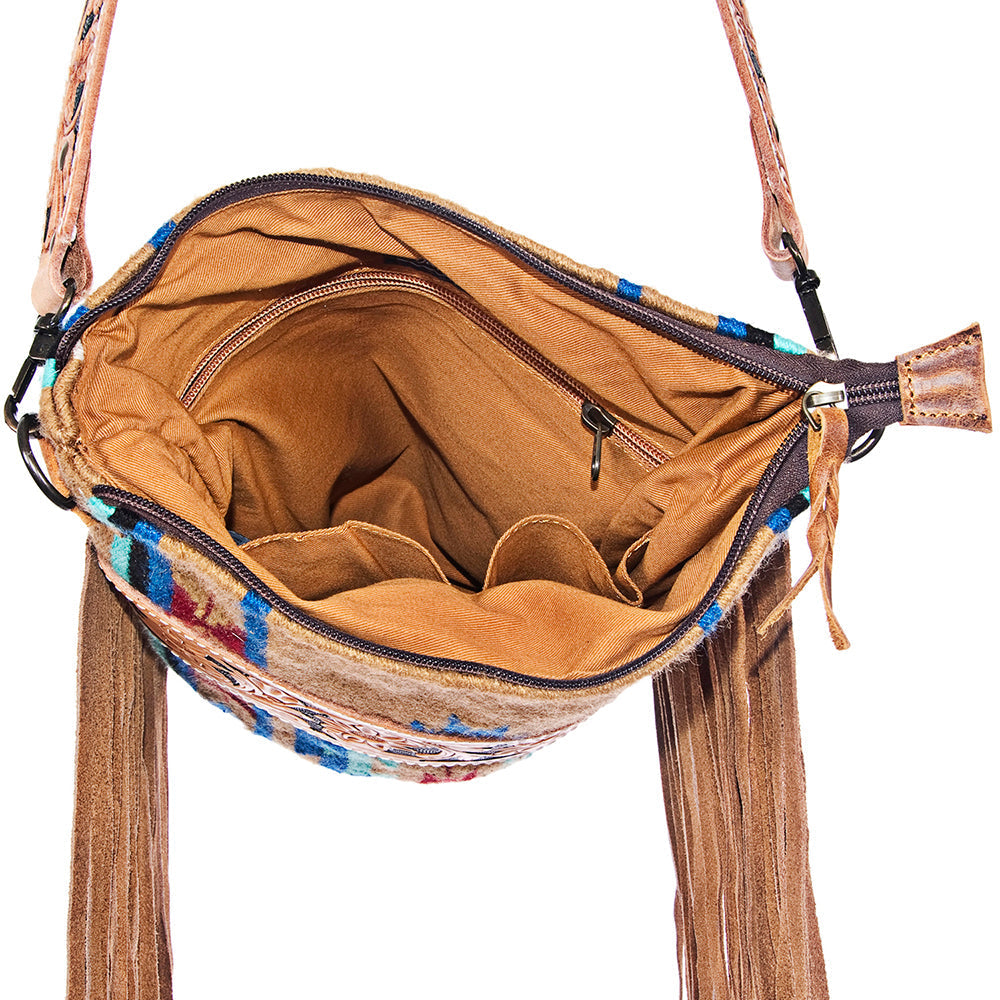 American Darling Crossbody Hand Tooled Saddle Blanket Genuine Leather