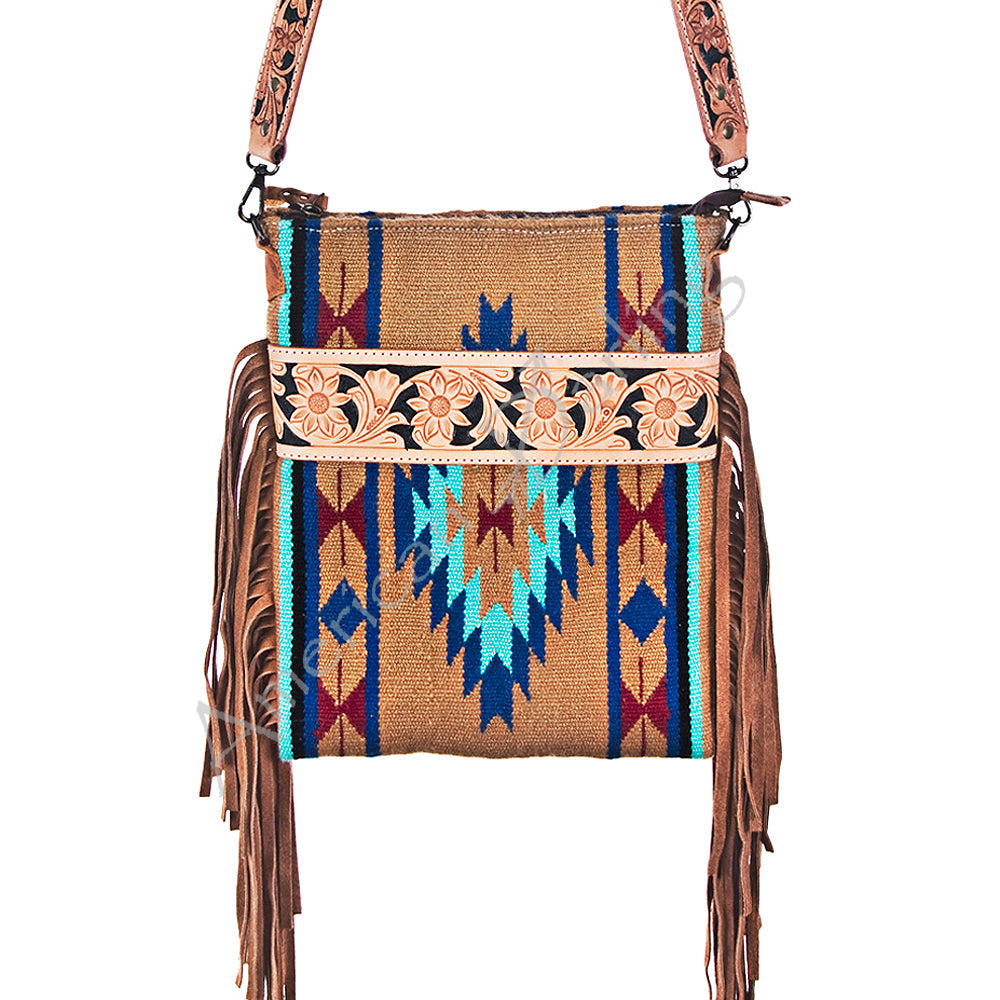 American Darling Crossbody Hand Tooled Saddle Blanket Genuine Leather