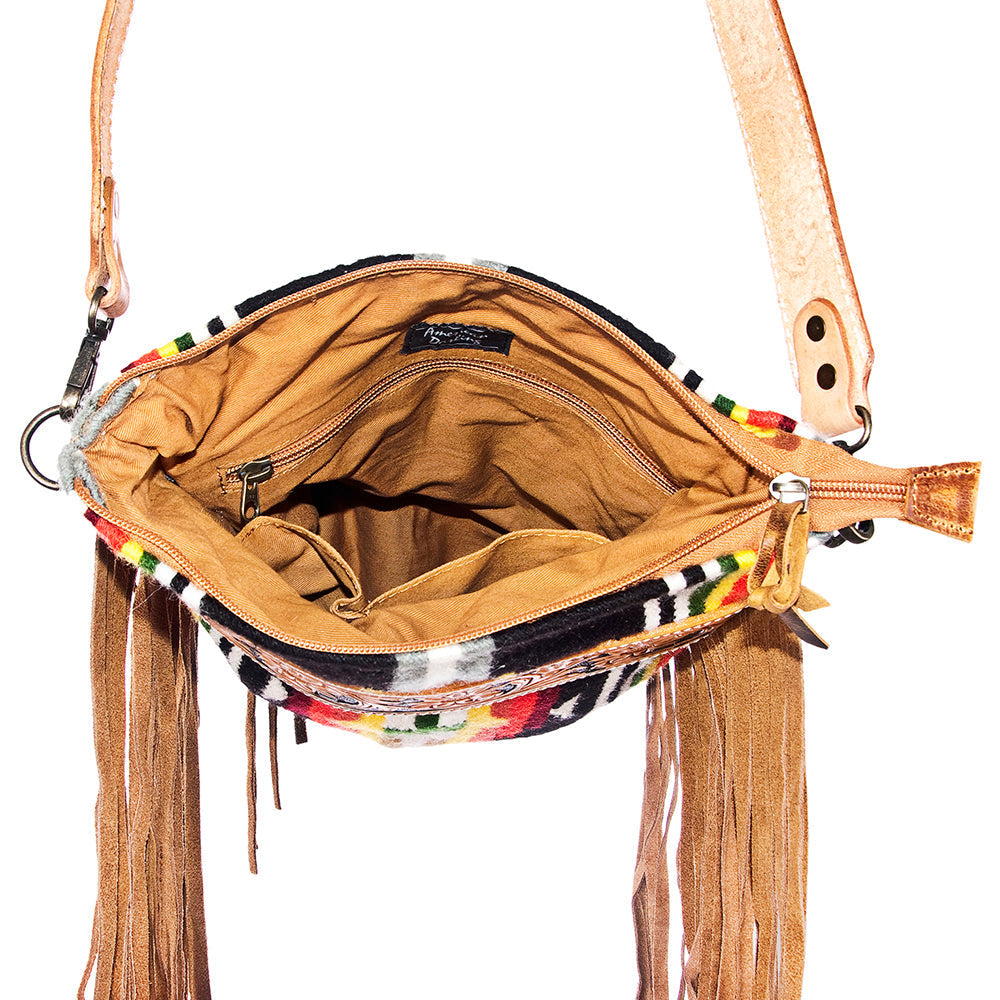 American Darling Crossbody Hand Tooled Saddle Blanket Genuine Leather