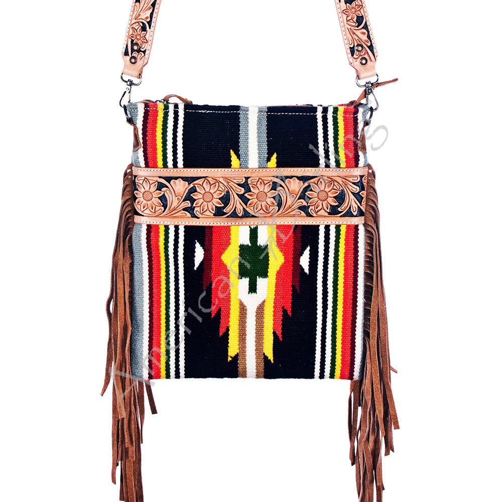 American Darling Crossbody Hand Tooled Saddle Blanket Genuine Leather
