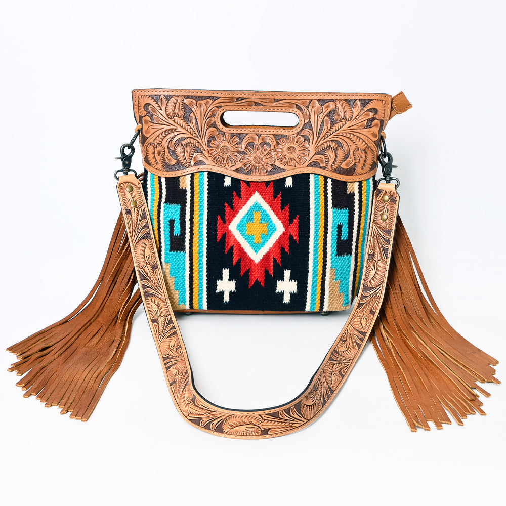 American Darling Clutch Hand Tooled Saddle Blanket Fabric Genuine Leather Western Women Bag Handbag Purse | Purses for Cute