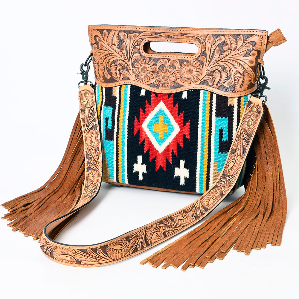 American Darling Clutch Hand Tooled Saddle Blanket Fabric Genuine Leather Western Women Bag Handbag Purse | Purses for Cute
