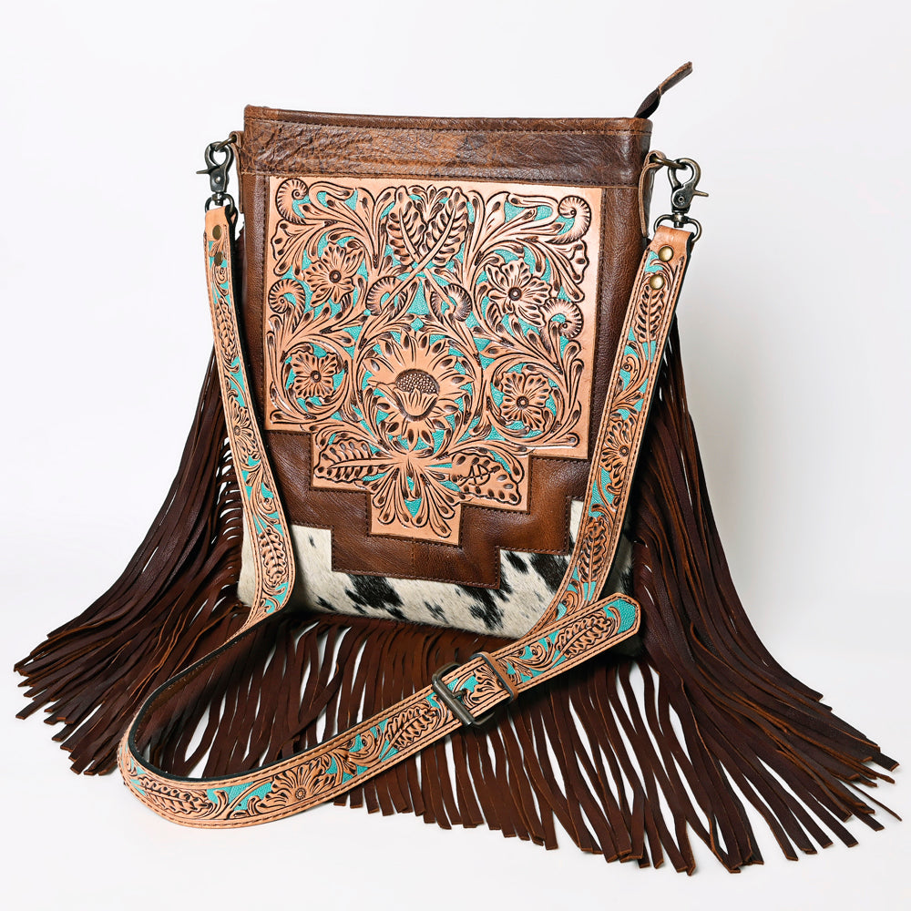 American Darling Messenger Hand Tooled Hair-On Genuine Leather