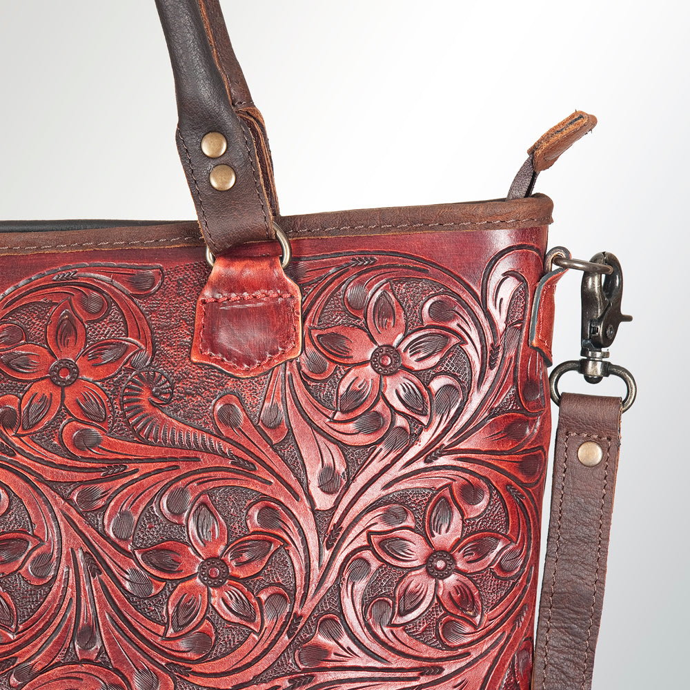 American Darling Tote Bag Handcrafted from Hand Tooled Floral Carved Genuine Leather with YKK Zipper