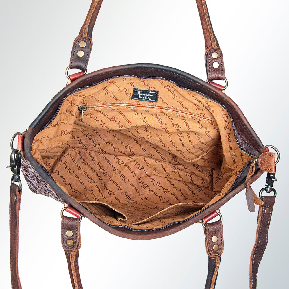 American Darling Tote Bag Handcrafted from Hand Tooled Floral Carved Genuine Leather with YKK Zipper