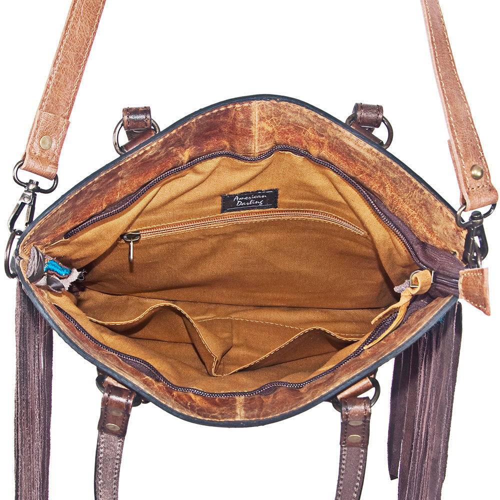 American Darling Crossbody Hand Tooled Hair-On Genuine Leather