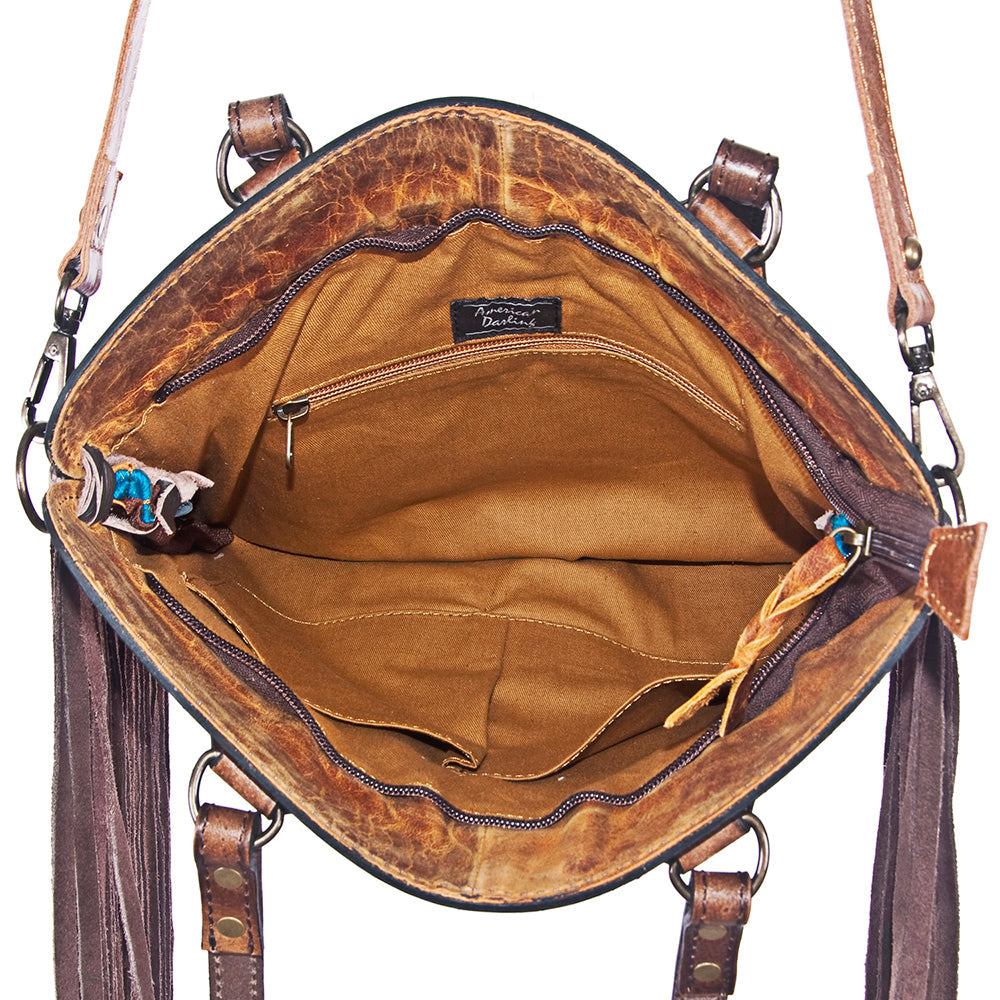 American Darling Crossbody Hand Tooled Hair-On Genuine Leather
