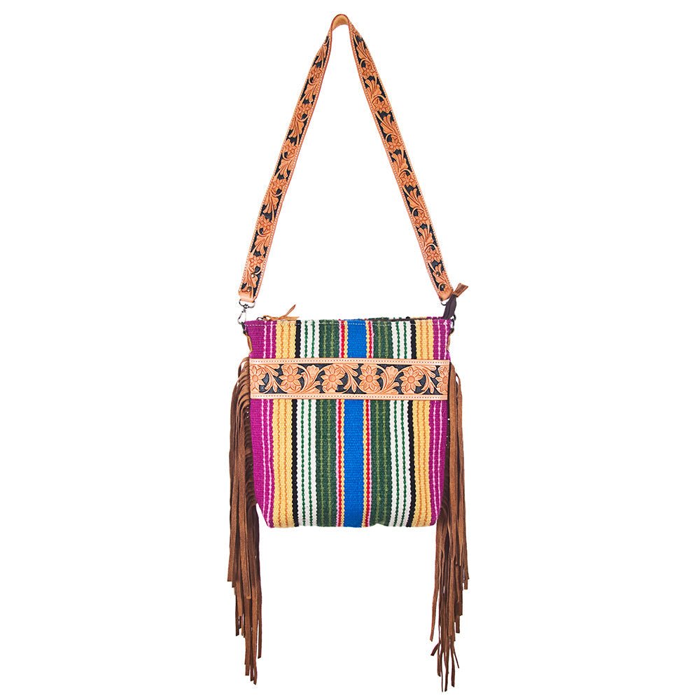 American Darling Large Crossbody Hand Tooled Saddle Blanket Genuine Leather
