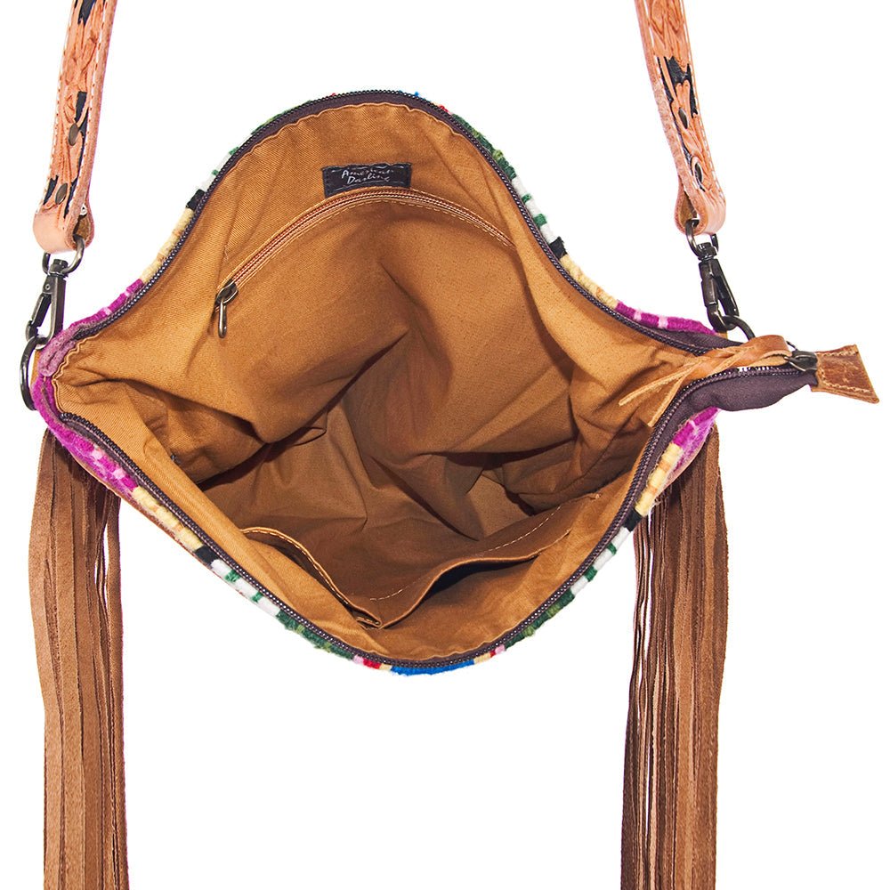 American Darling Large Crossbody Hand Tooled Saddle Blanket Genuine Leather