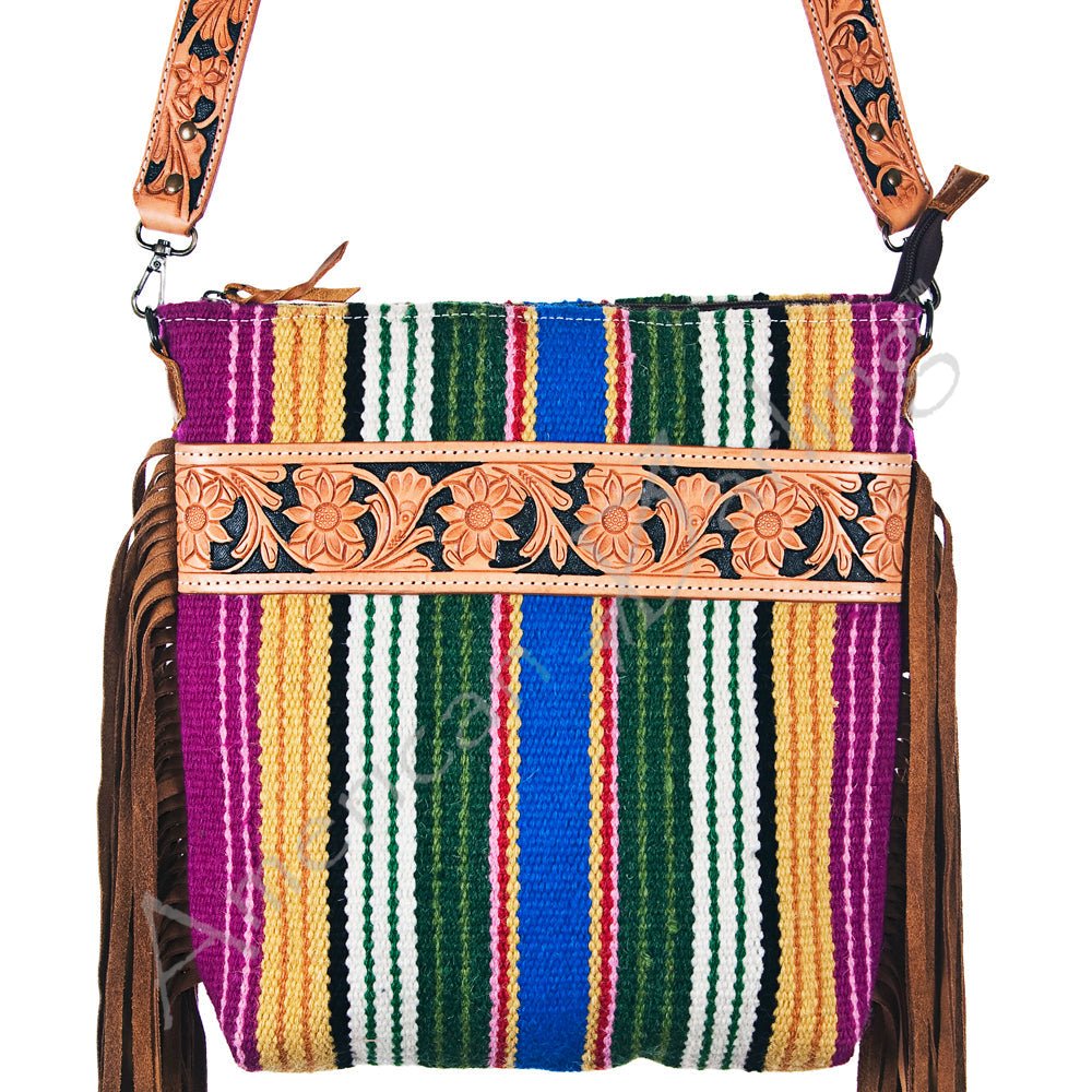 American Darling Large Crossbody Hand Tooled Saddle Blanket Genuine Leather