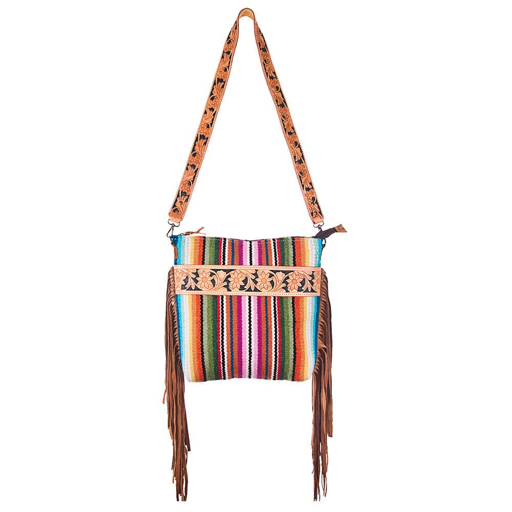 American Darling Large Crossbody Hand Tooled Saddle Blanket Genuine Leather