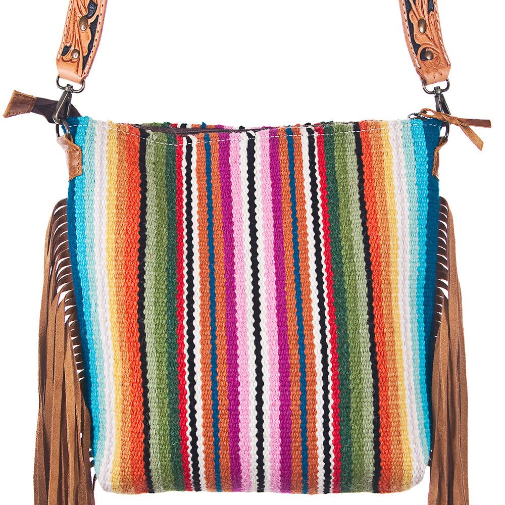 American Darling Large Crossbody Hand Tooled Saddle Blanket Genuine Leather