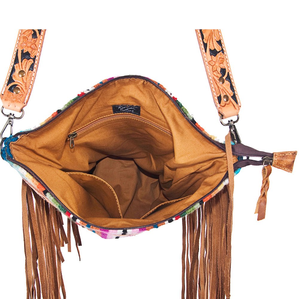 American Darling Large Crossbody Hand Tooled Saddle Blanket Genuine Leather