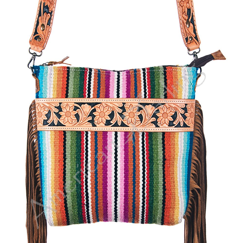 American Darling Large Crossbody Hand Tooled Saddle Blanket Genuine Leather