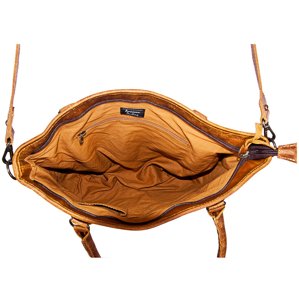 American Darling Tote Bag Handcrafted from Hand Tooled Floral Carved Genuine Leather with YKK Zipper