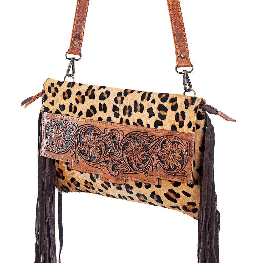 American Darling Hand-Tooled Hair-On Genuine Leather Envelope Bag