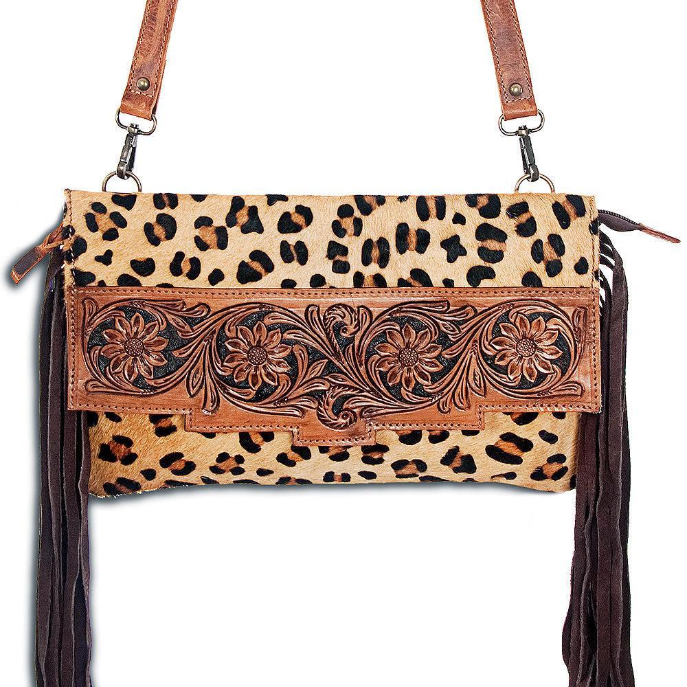 American Darling Hand-Tooled Hair-On Genuine Leather Envelope Bag