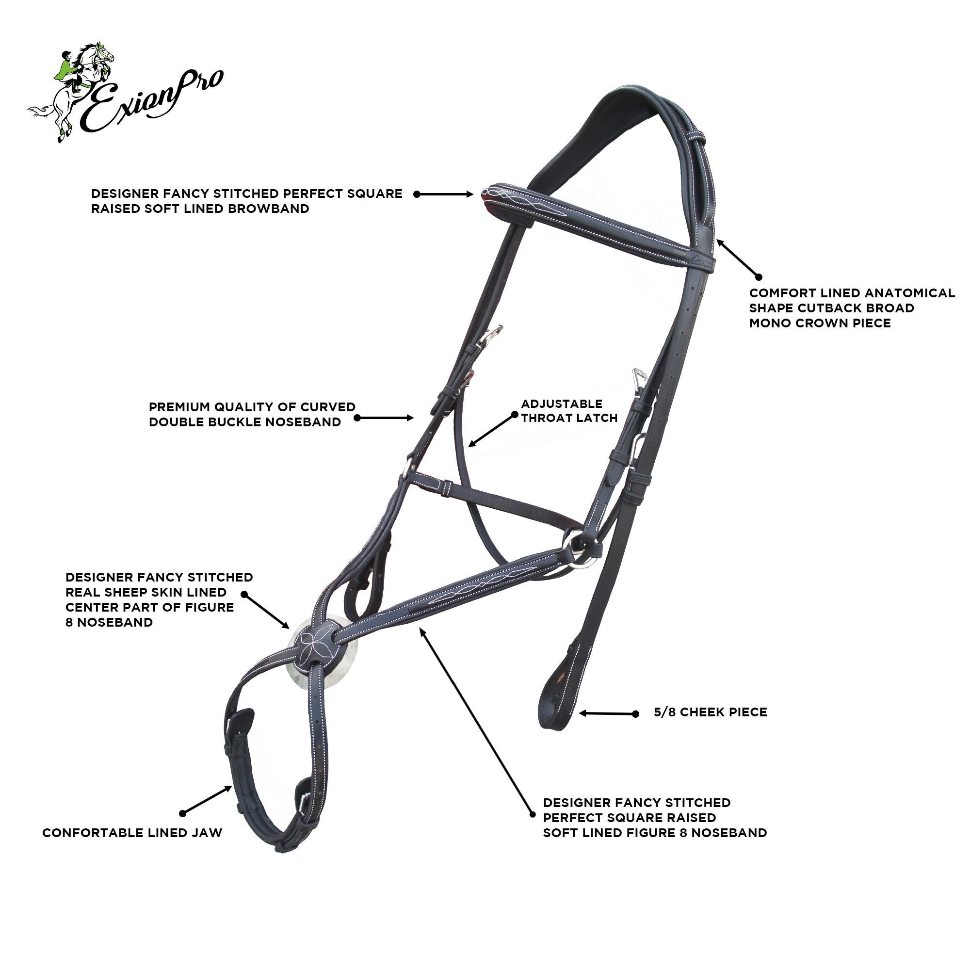 Replacement Crownpiece of ExionPro Monocrown Crown Piece Adjustable Designer Figure 8 Bridle by Bridles & Reins -...