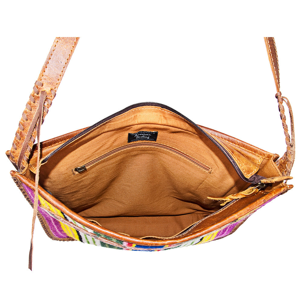 American Darling Messenger Saddle Blanket Fabric Genuine Leather Western Women Bag Handbag Purse | Cute