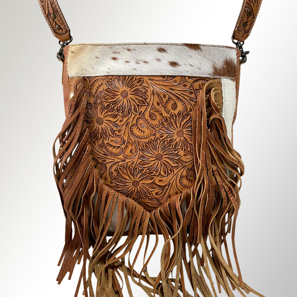 American Darling Hand-Tooled Hair-On Genuine Leather Large Crossbody Bag