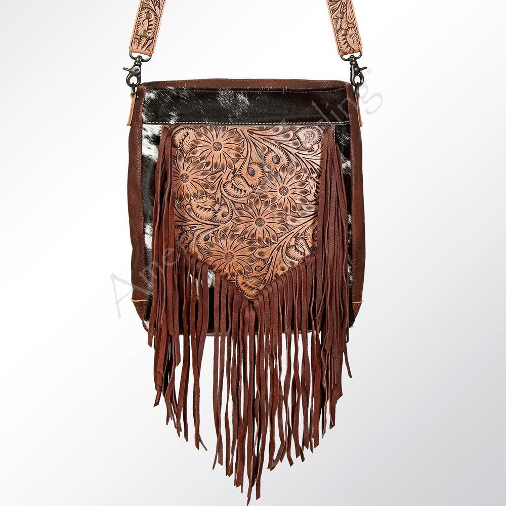American Darling Hand-Tooled Hair-On Leather Large Crossbody Bag