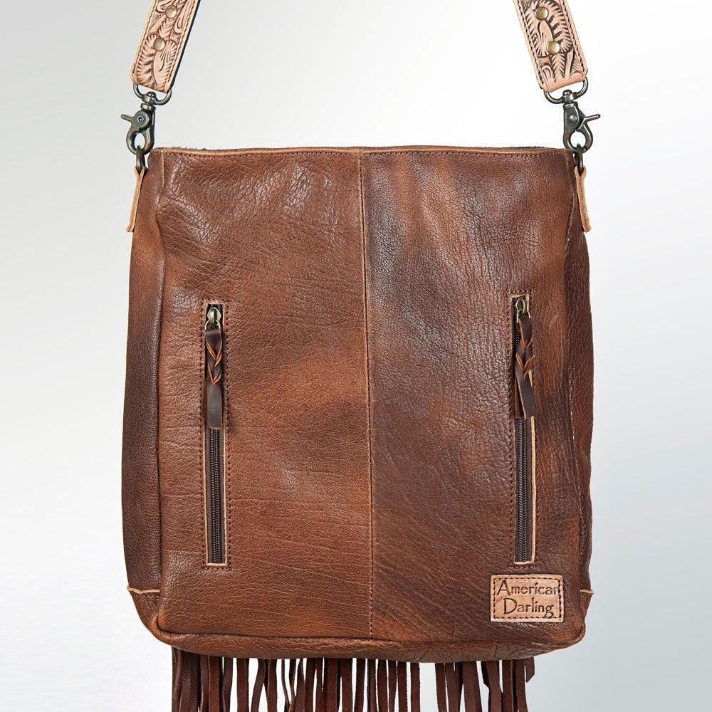 American Darling Hand-Tooled Hair-On Leather Large Crossbody Bag