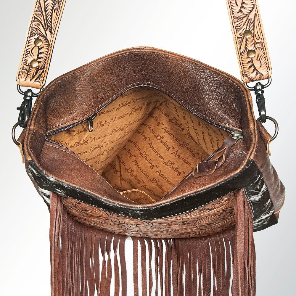 American Darling Hand-Tooled Hair-On Leather Large Crossbody Bag