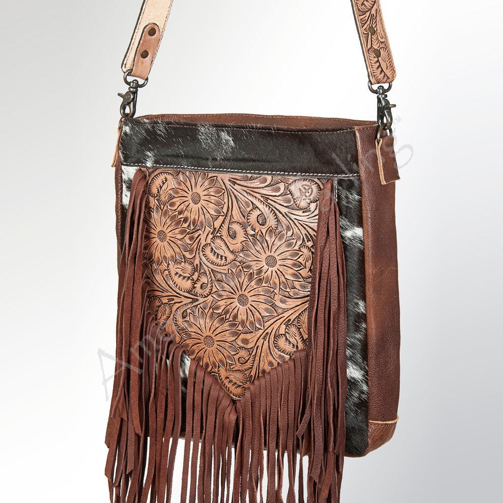 American Darling Hand-Tooled Hair-On Leather Large Crossbody Bag