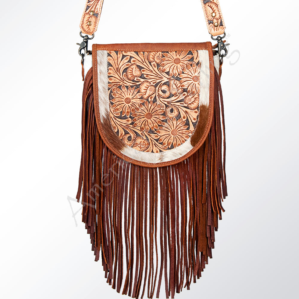 American Darling Hand-Tooled Hair-On Genuine Leather Large Crossbody Bag
