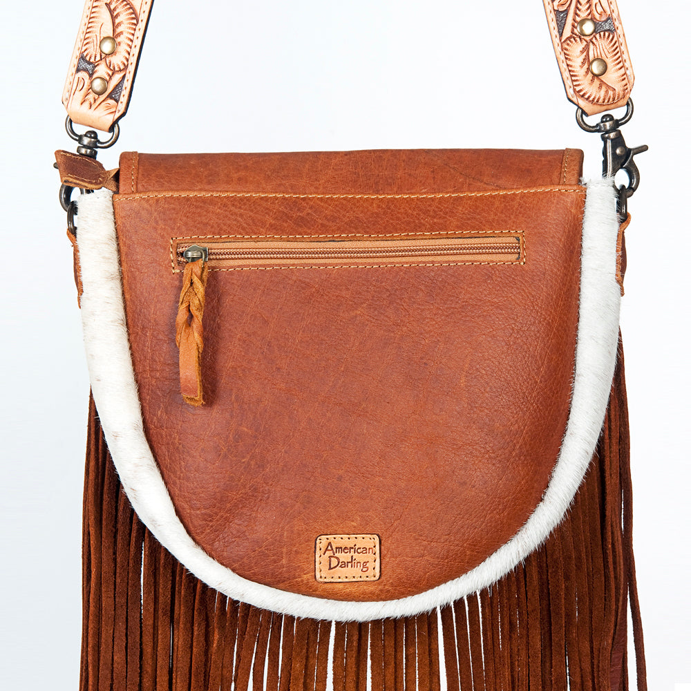 American Darling Hand-Tooled Hair-On Genuine Leather Large Crossbody Bag