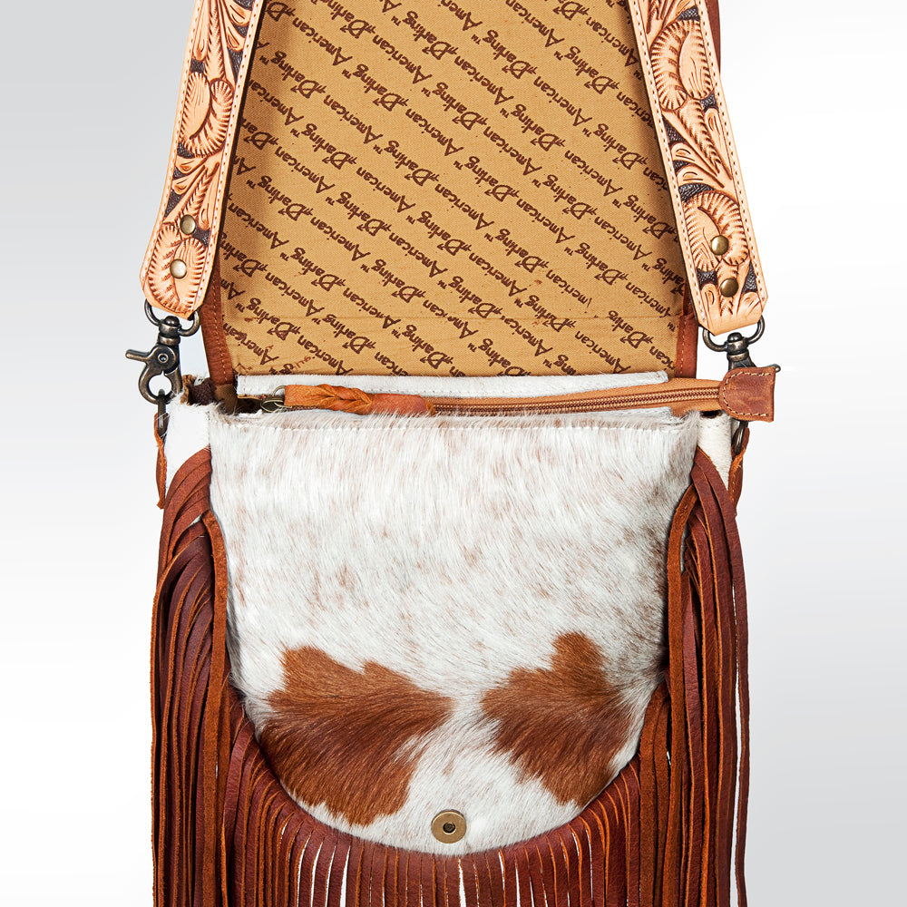 American Darling Hand-Tooled Hair-On Genuine Leather Large Crossbody Bag