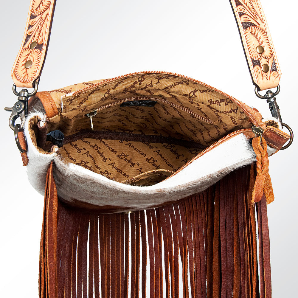 American Darling Hand-Tooled Hair-On Genuine Leather Large Crossbody Bag