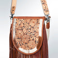 American Darling Hand-Tooled Hair-On Genuine Leather Large Crossbody Bag