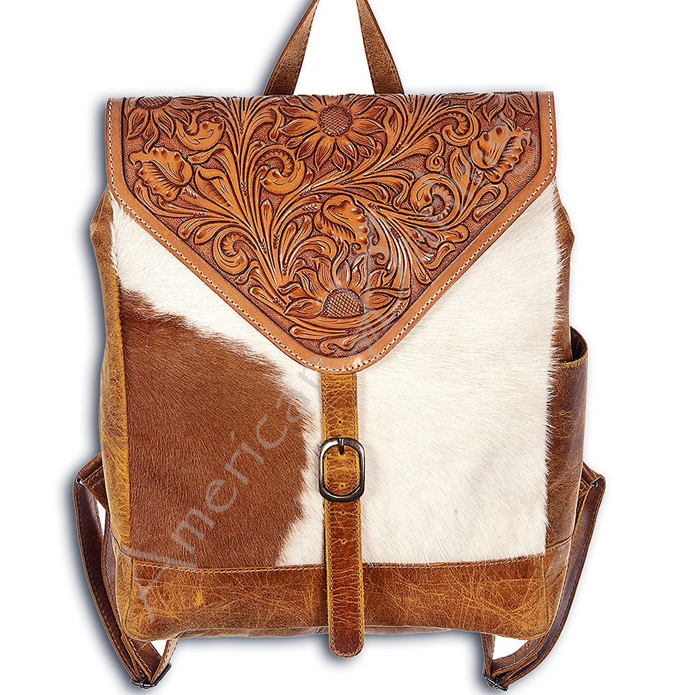 American Darling Hand-Tooled Hair-On Leather Backpack