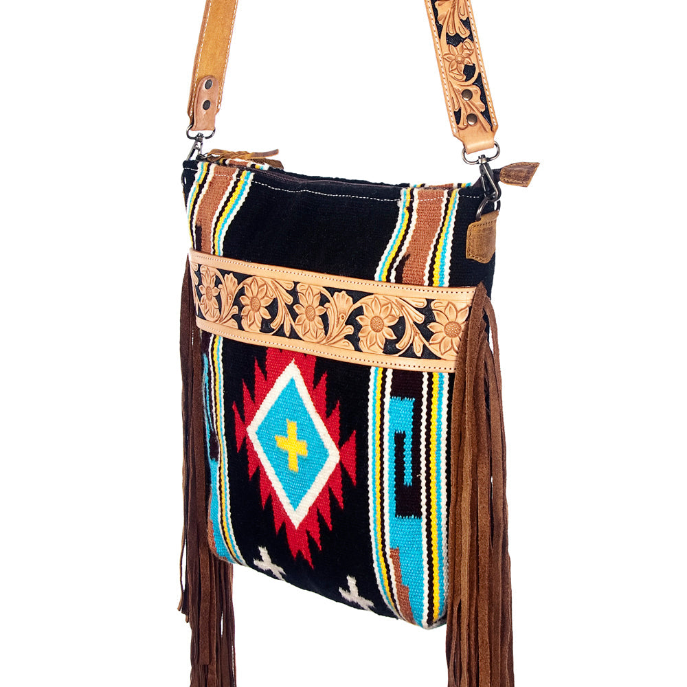 American Darling Hand-Tooled Saddle Blanket Leather Large Crossbody Bag