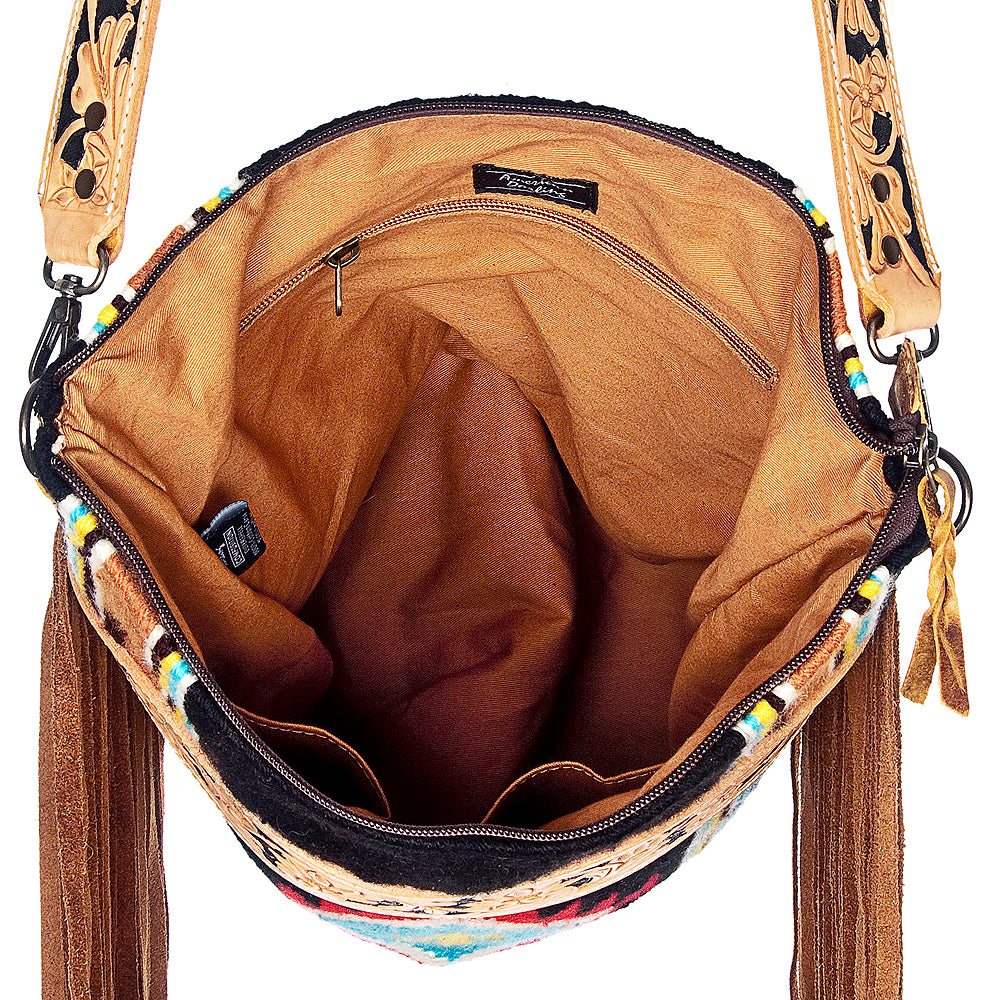 American Darling Hand-Tooled Saddle Blanket Leather Large Crossbody Bag