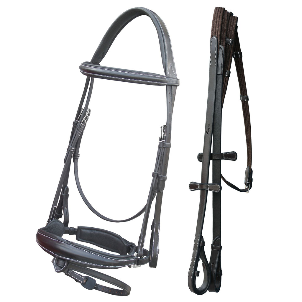ExionPro Dressage Bridle: Mono Crown, Raised Browband, Anatomical Noseband, Detachable Flash & Web Reins by Bridles & Reins