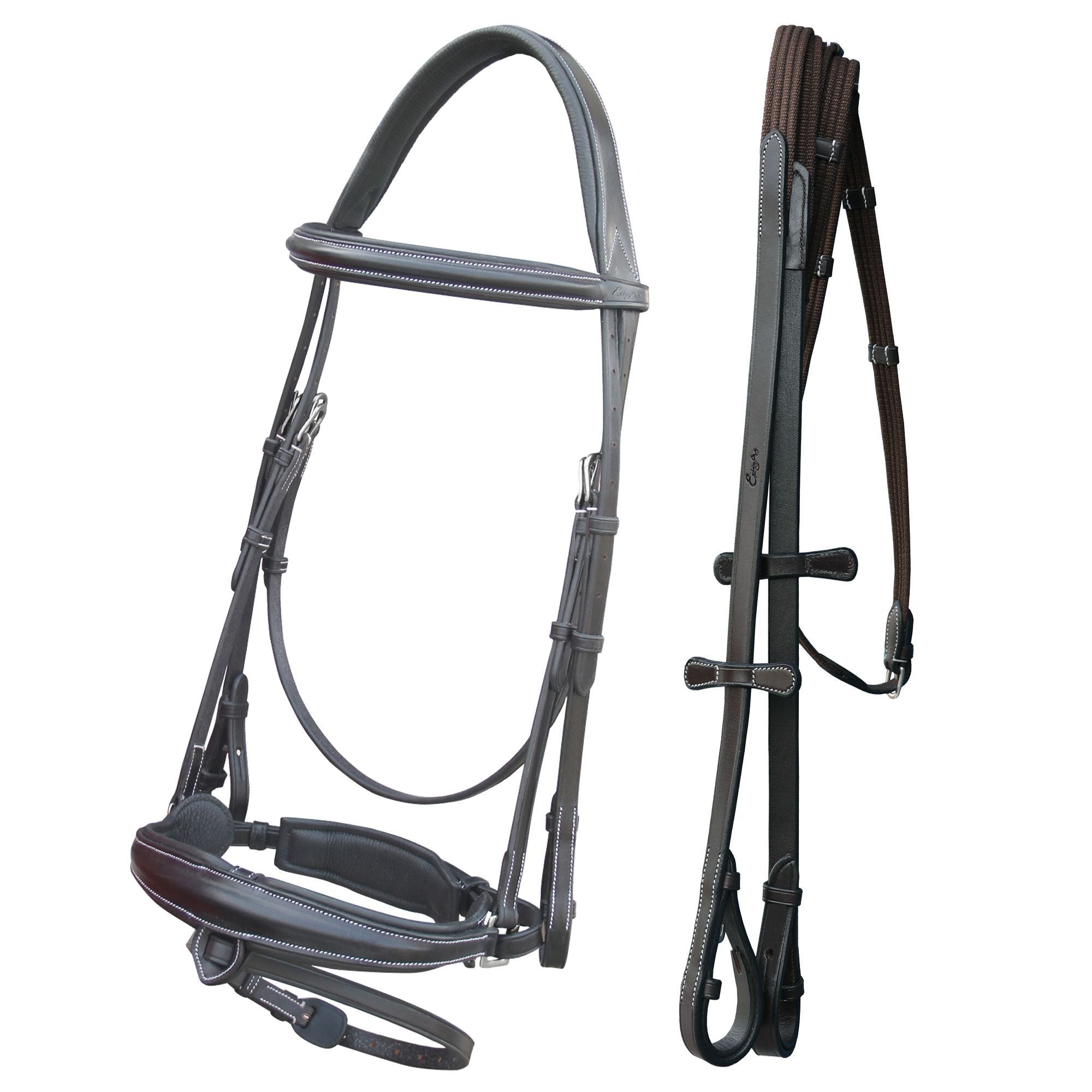 ExionPro Dressage Bridle: Mono Crown, Raised Browband, Anatomical Noseband, Detachable Flash & Web Reins by Bridles & Reins