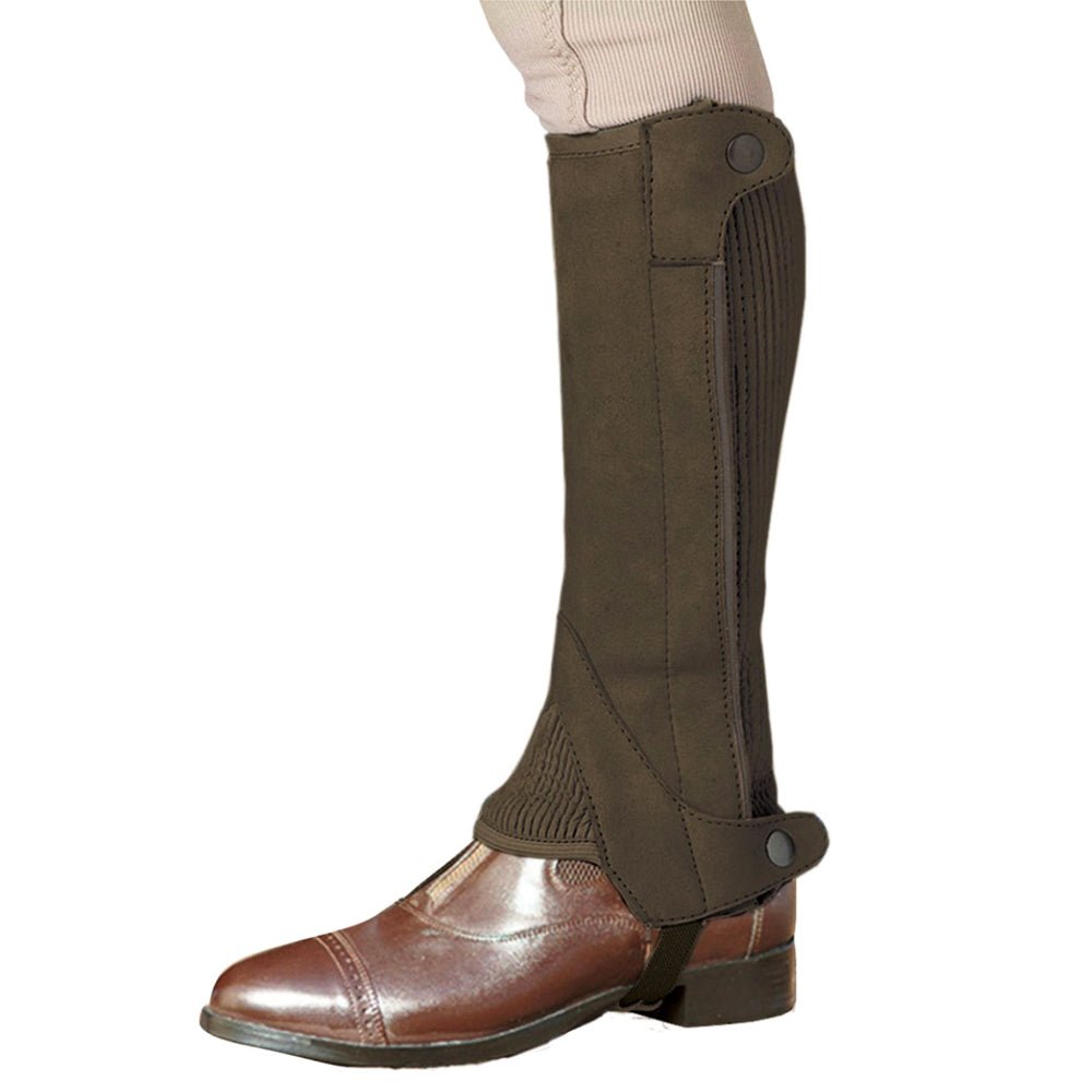 Comprehensive Highly Durable Kids Amara Half Chaps With Brown Ribbed Panel Riding