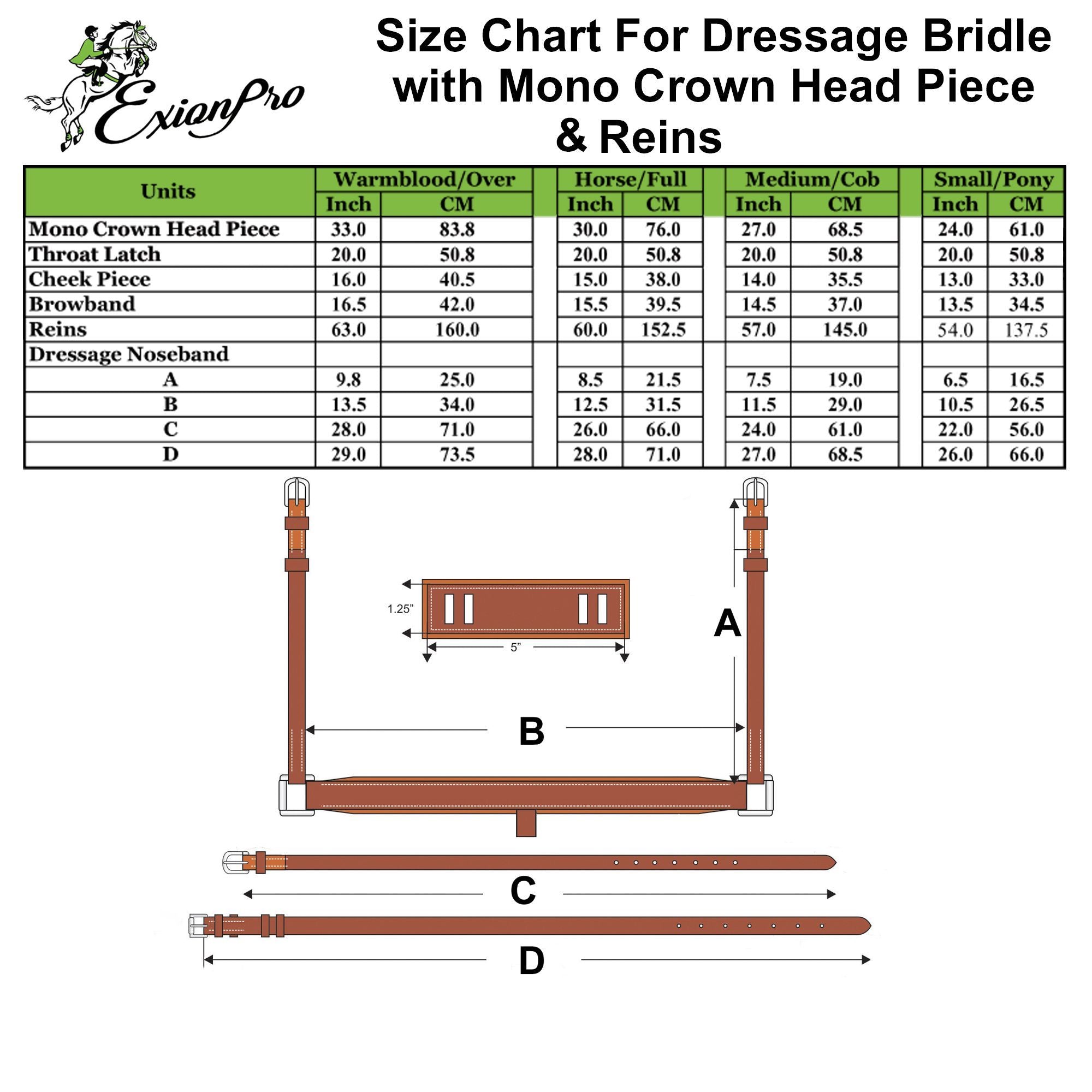 ExionPro Dressage Bridle: Mono Crown, Raised Browband, Anatomical Noseband, Detachable Flash & Web Reins by Bridles &...