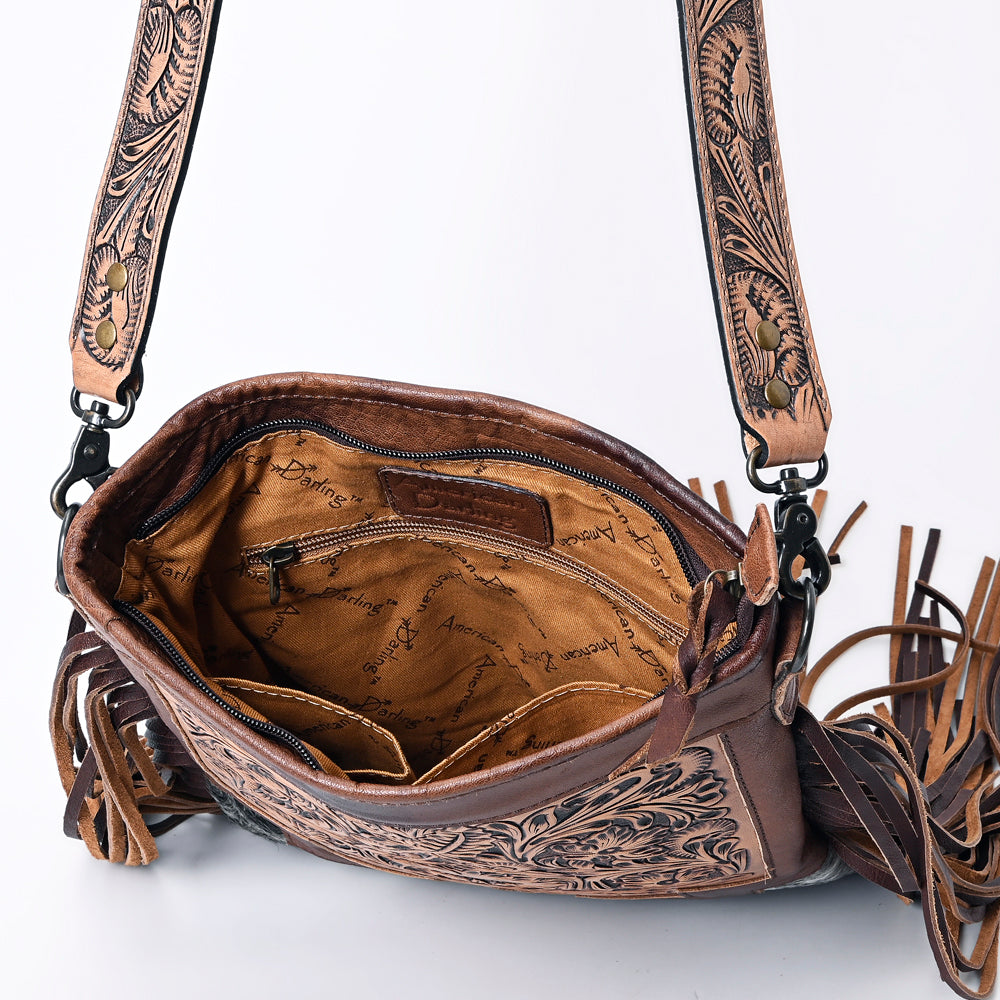 American Darling Messenger Hand Tooled Hair-On Genuine Leather