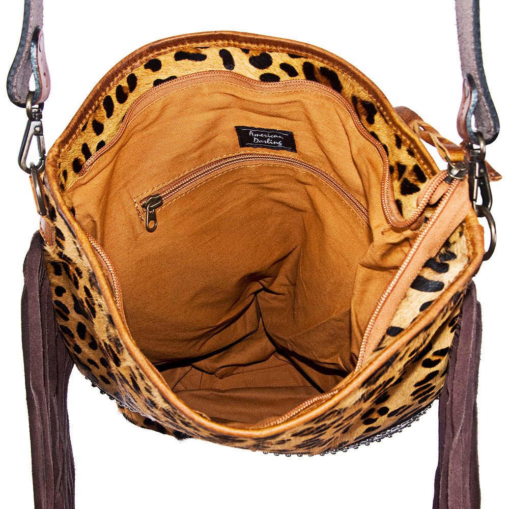 American Darling Large Crossbody Hand Tooled Hair-On Genuine Leather