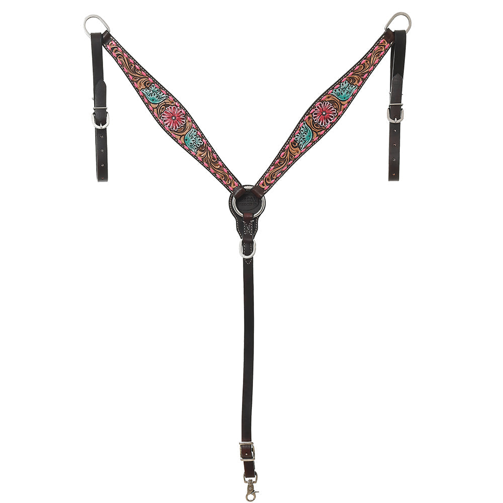 HILASON Western Horse Breast Collar Tack American Leather Floral Carving Dark Brown