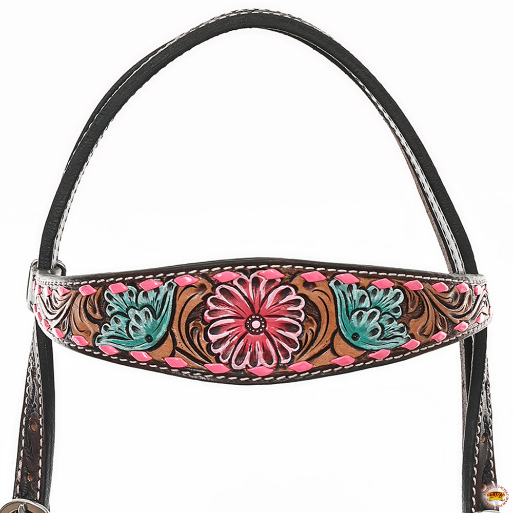 HILASON Western Horse Breast Collar Tack American Leather Floral Carving Dark Brown