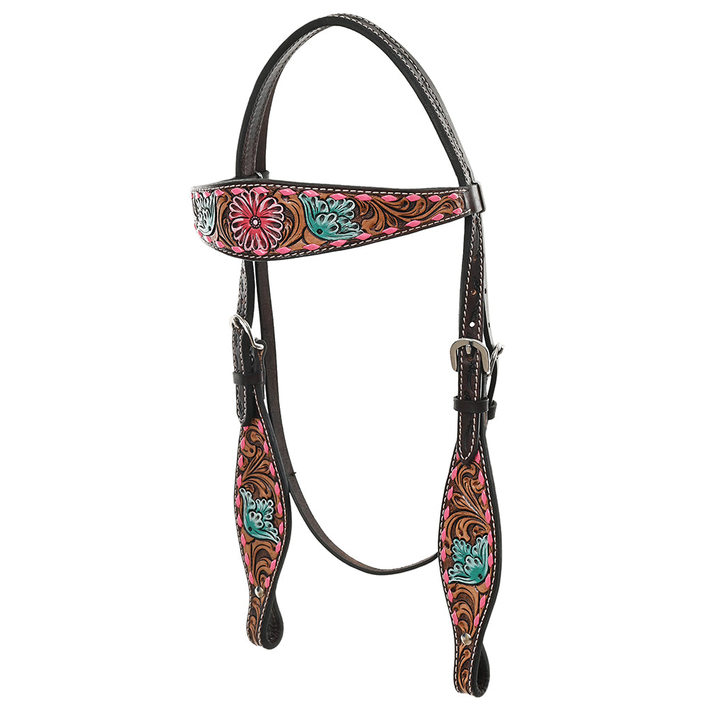 HILASON Western Horse Headstall Breast Collar American Leather Floral Carving | Tack for Horses
