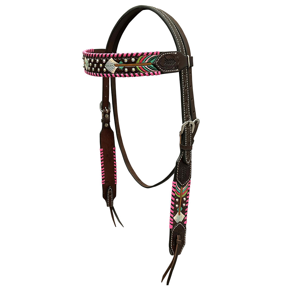 HILASON Western Horse Headstall Breast Collar American Leather Pastel Arrows Brown  | Tack for Horses