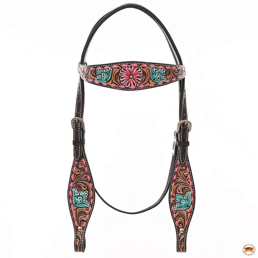 HILASON Western Horse Headstall Breast Collar American Leather Floral Carving | Tack for Horses